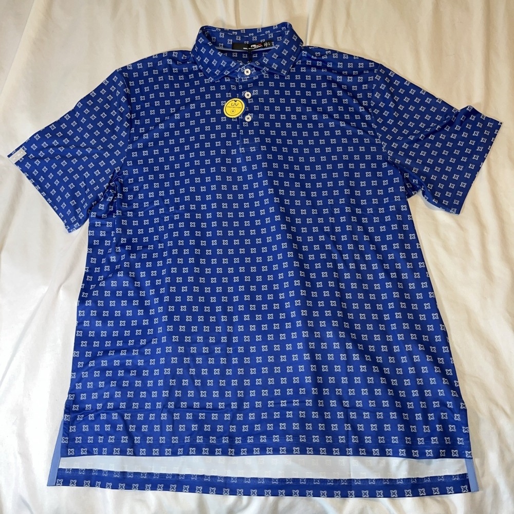 New NWT RLX Golf Ralph Lauren Men's Wicking Polo Blue White Large Star